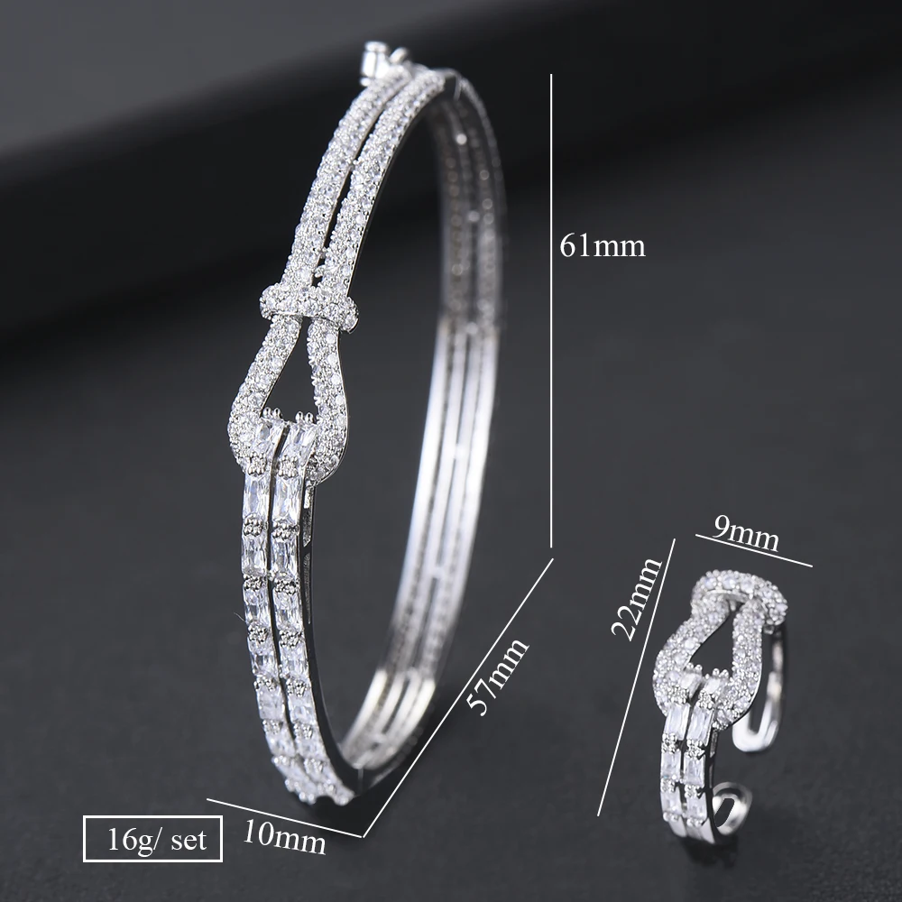 GODKI Luxury Bowknot Bangle Ring Sets Fashion Dubai Silver Bridal Jewelry Sets For Women Wedding brincos para as mulheres 2018