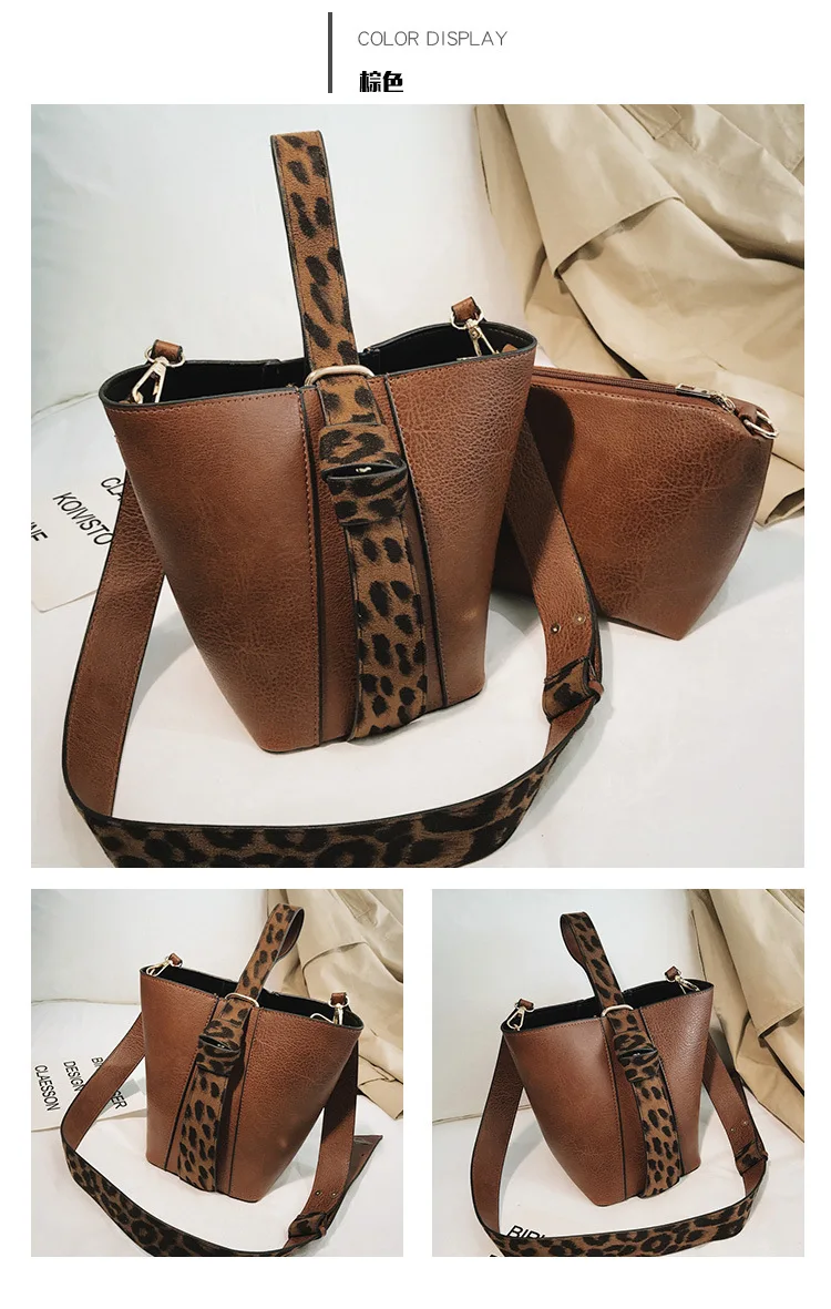 Hocodo moda leopardo impressão balde bolsa feminina
