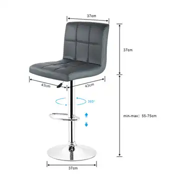JEOBEST 2PCS Grey PU Leather Swivel Bar Stools Chairs Height Adjustable Counter Pub Chair Barstools Modern Style HWC