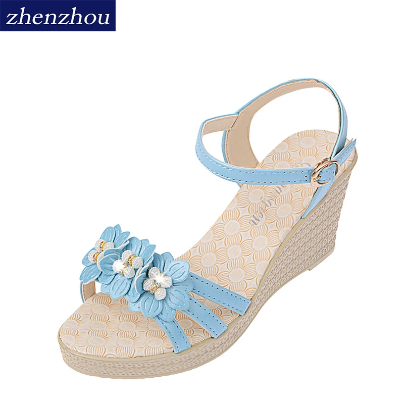

Slope with Sandals fashion flower Sandals String Bead platform 2018 new summer high heel shoes Free shipping