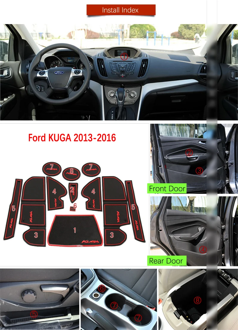 Противоскользящие ворота Слот коврик резиновая подставка для Ford KUGA 2013 Ford Escape MK2 pre-facelift аксессуары наклейки для автомобиля