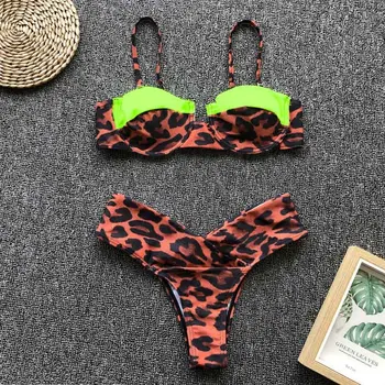 

Sexy Neon Leopard Bikini 2019 New Patchwork Women Swimsuit Micro Fashion Beachwear Push up Swimsuit Female Brazil Swimwear 5056