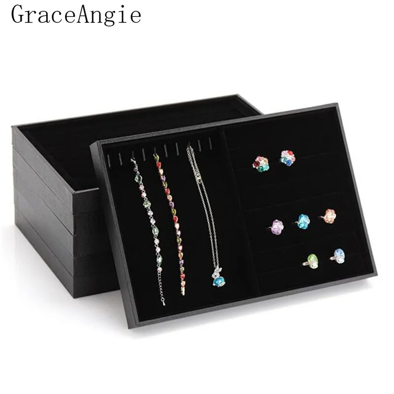 Fashion Suede Stud Earrings Ring Jewelry Display Organizer Jewelry Box