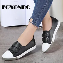 Foxondo Весна Женские туфли-лодочки женская обувь без шнуровки; балетки на плоской подошве лоферы, кожаные туфли женские повседневные Мокасины; женские кроссовки; цвет белый