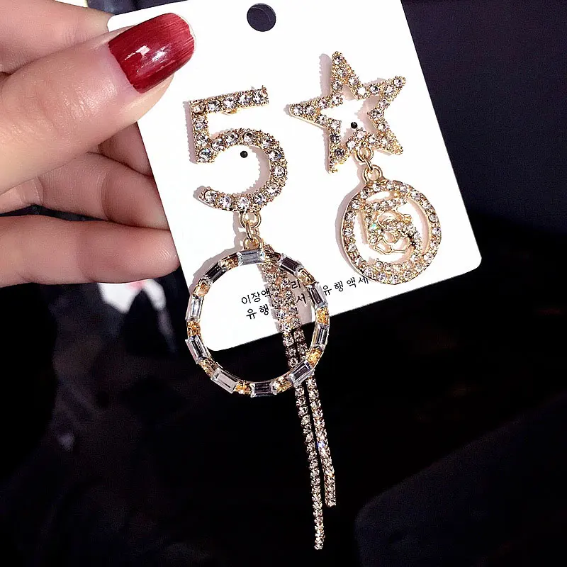 

Korean Famouse Brand Design Star Letter Crystal NO 5 Earring For Women Shining Style Earrings