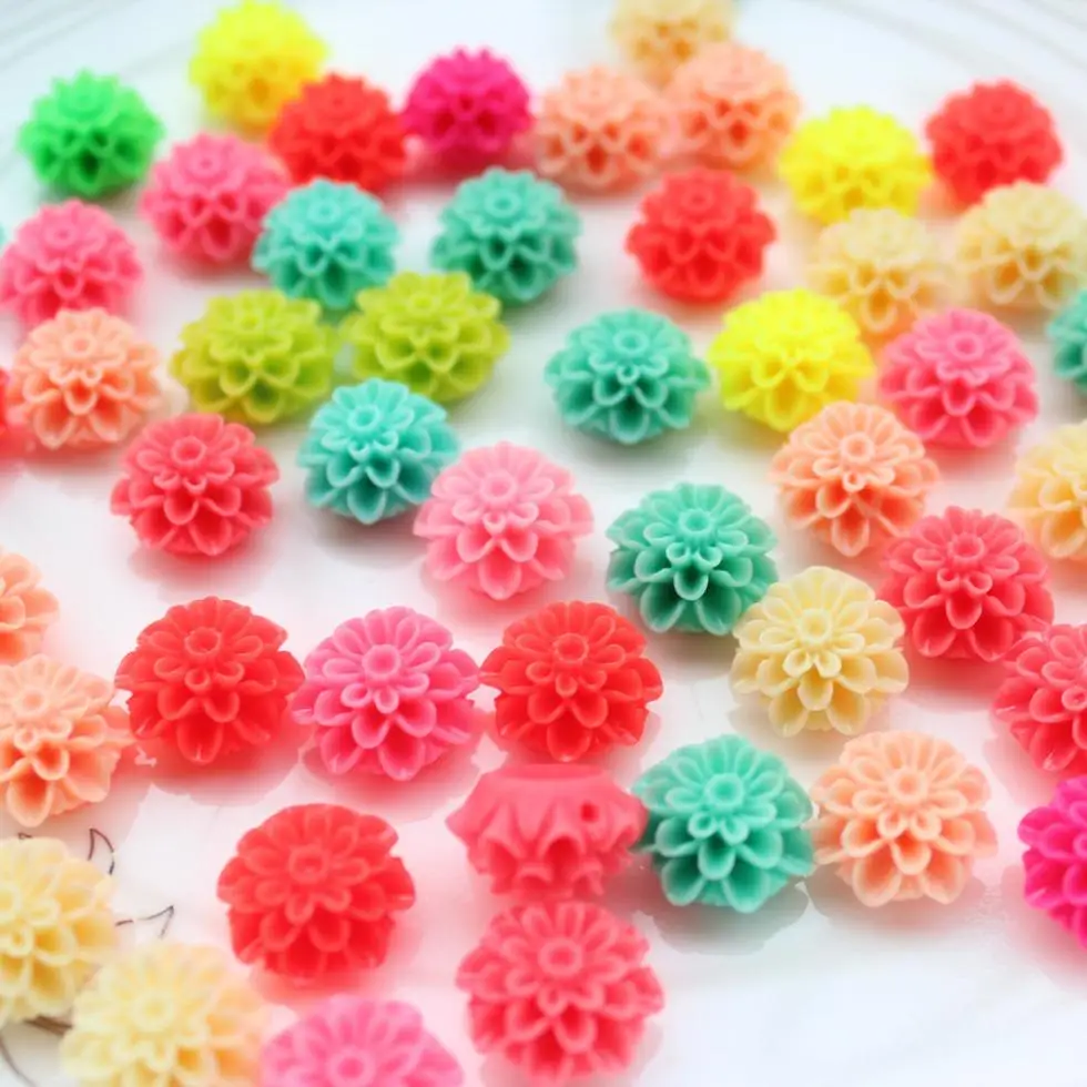 

200pcs drilled hole through Resin mum dahlia Flower Cabochon / Neon mix color Mum Flower resin cabs D25