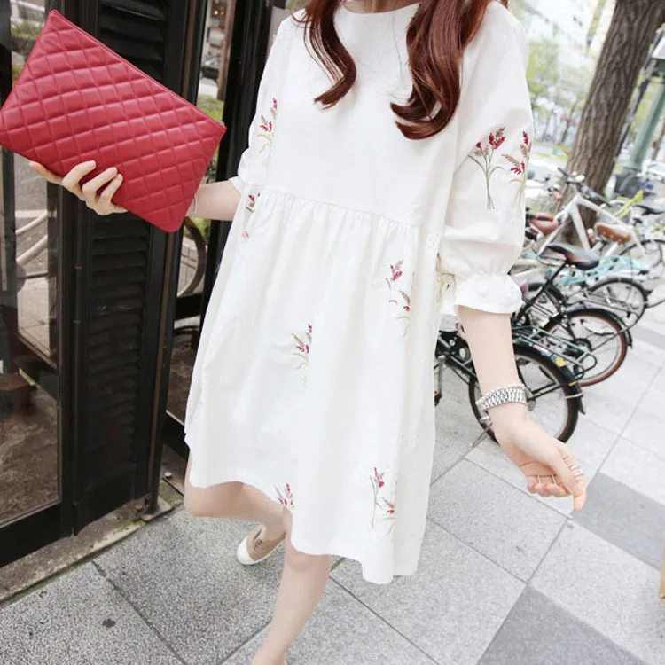 Fashion Floral Cotton Linen Maternity Dresses Loose Clothes for