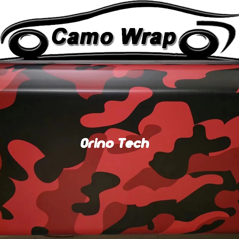 Cheap Zwart Rood Camo Vinyl Film Motorfiets Vrachtwagen Voertuig Full Body Wrapping Auto Wrap Film Luchtbel Gratis ORINO Wikkelen