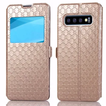 

50pcs/lot Window Lozenge Card TPU leather stand cover case for samsung galaxy S6 S7 S6 S7 edge S8 S9 S8 S9 plus S10 lite plus