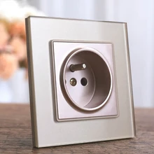 Переключатель дома 16A розетка заземленная Золотая Хрустальная Стеклянная Панель AC 110~ 250 V Schuko Франция стандартная настенная розетка