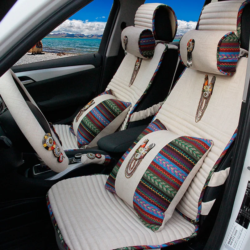 MMBear 10pcs Luxury Linen Universal Car Seat Covers Women