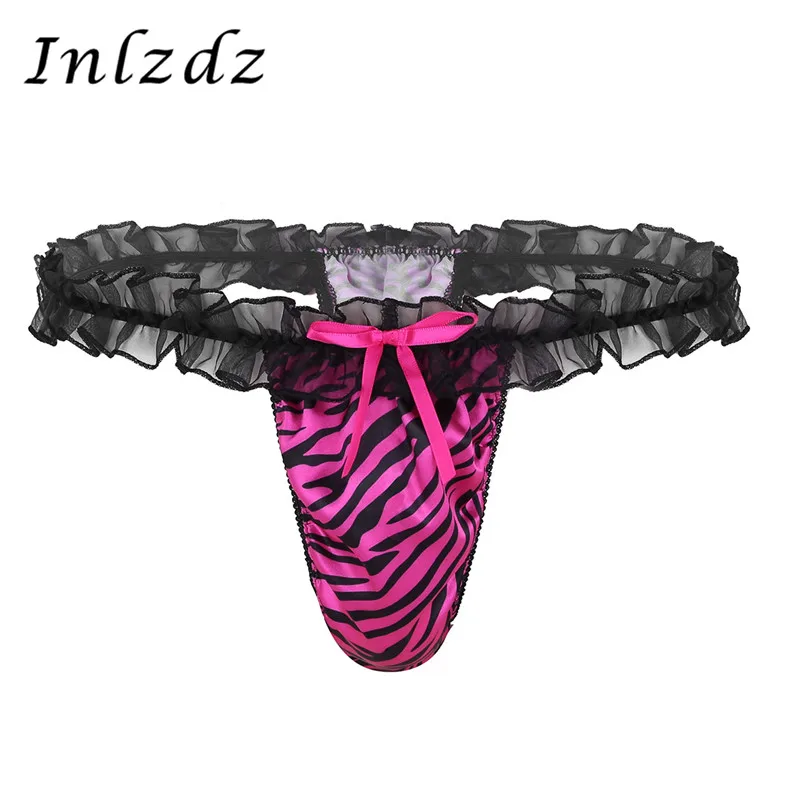 

Mens Sissy Panties Fabric Stripe Low Rise Lace Gay Underwear High Cut Ruffled Frilly Bikini Briefs Sexy Lingerie Male Underwear