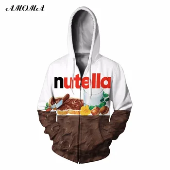 

AMOMA Unisex Realistic 3d Digital Print Pullover Zip Hoodie Sweatshirt Nutella