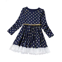 Г., Осеннее милое Повседневное платье с длинными рукавами для девочек, с поясом, в горошек, с принтом, платье с оборками детская одежда для девочек от 3 до 8 лет