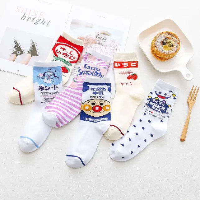 

Japanese New Product Explosion Milk Strawberry Juice Series Socks Soft Sister Wind Sports Socks Street Tide Socks In Tube Socks