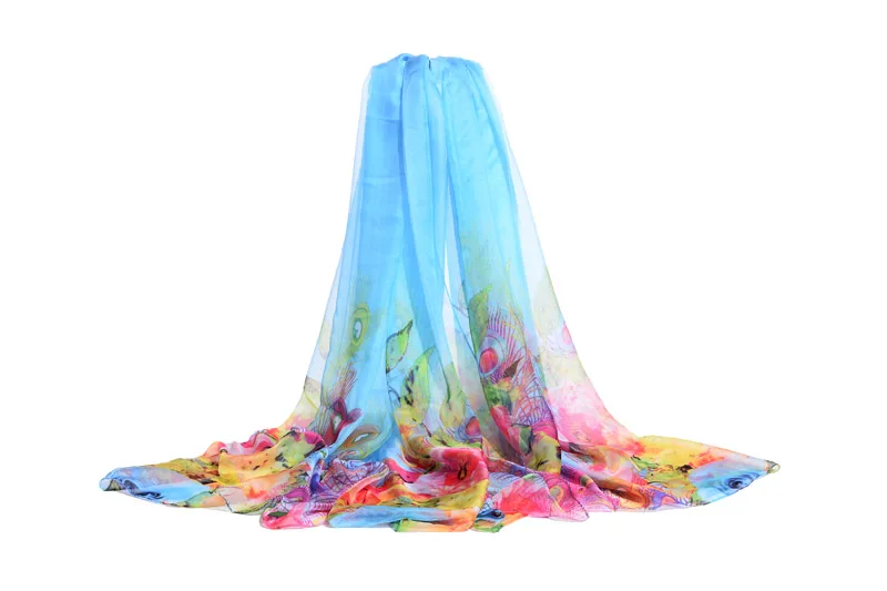 [FAITHINK] Модный женский хиджаб твердый Павлин крыло печати шарф пончо длинный большой размер Bufanda 200*150 см синий/оранжевый/фиолетовый