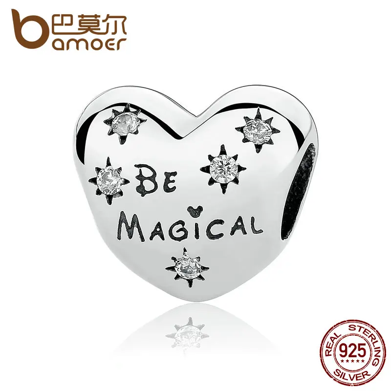 

BAMOER Celebration Gift 925 Sterling Silver Be Magical Heart Beads Charms fit Bracelets for Women SilverJewelry PAS320