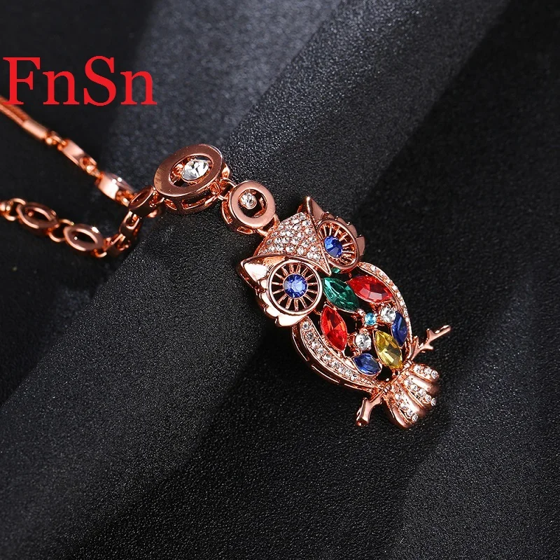 Owl Pendant Necklace Women Trendy Crystal Collar Necklaces Zinc Alloy