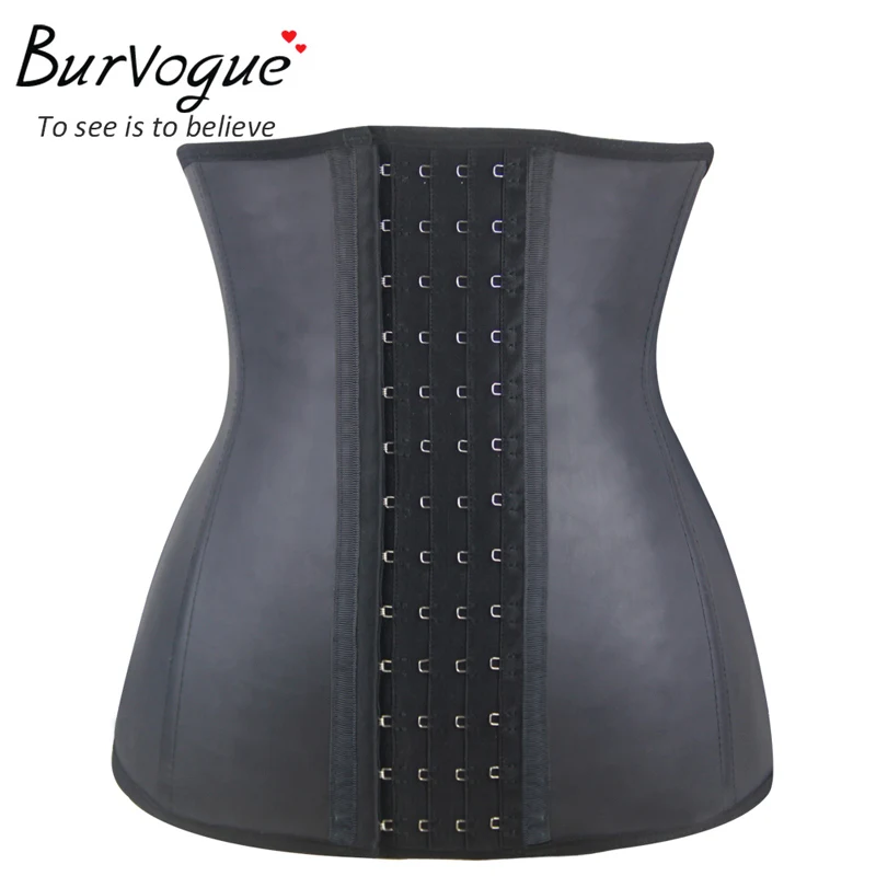 Burvogue Women Latex Corset Black Firm control Corset Nine Steel Bone