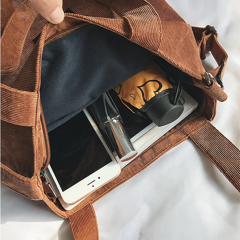  Women Corduroy Canvas Tote Ladies Casual Shoulder Bag Foldable Shopping Bags Beach Bag Cotton Cloth - 32954875885