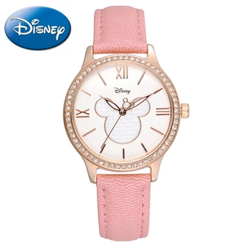 

Women Hot Luxury Bling Crystal Stone Mickey Mouse Cutie Leather Quartz Watch Pretty Girl Round Fashion Charming Disney Top Clock