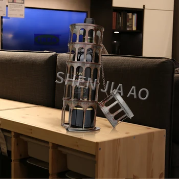 

Metal Leaning Tower Wine Rack Metal Iron Leaning Tower Type Wine Rack Bar Living Room Decoration Art Wine Rack 1PC