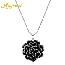 Ajojewel Platino Plateado Negro Esmalte Flor Mujeres Collar y Colgante de Joyería de La Vendimia 2016 Accesorios de Regalo