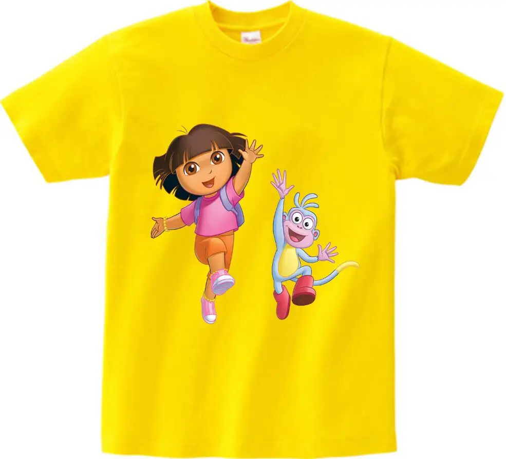Летняя одежда из чистого хлопка для мальчиков и девочек, футболки, Забавные футболки, белые удобные футболки для малышей с изображением Даши-путешественницы, NN - Цвет: yellow childreTshirt