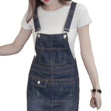 Elegdream 2017 Summer Style Loose Strap Jeans Dress Preppy Style Suspender Denim Sundress Denim Overall Dress Plus Size S XXXXXL