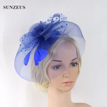 Элегантные женские синие вечерние шляпы с вуалью для матери невесты Свадебные аксессуары для волос SQ015