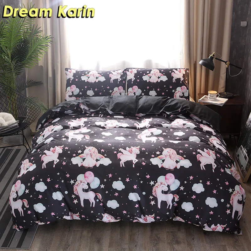 

Dream Karin High Quality 2019 Soft Duvet Cover Set For Child 3D Cartoon Unicorn Comforter Bedding Sets Cute