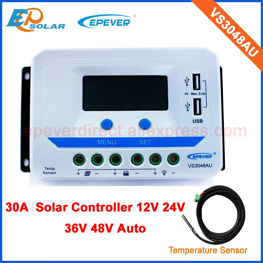 Контроллер заряда солнечной батареи EPsolar PWM VS3048AU 30A 30amp с ЖК дисплеем + датчик