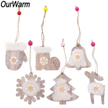

OurWarm 6Pcs Wooden Christmas Decorations for Tree Hanging Pendant Faux Fur Snowflake Bell Christmas Ornaments New Year Decor