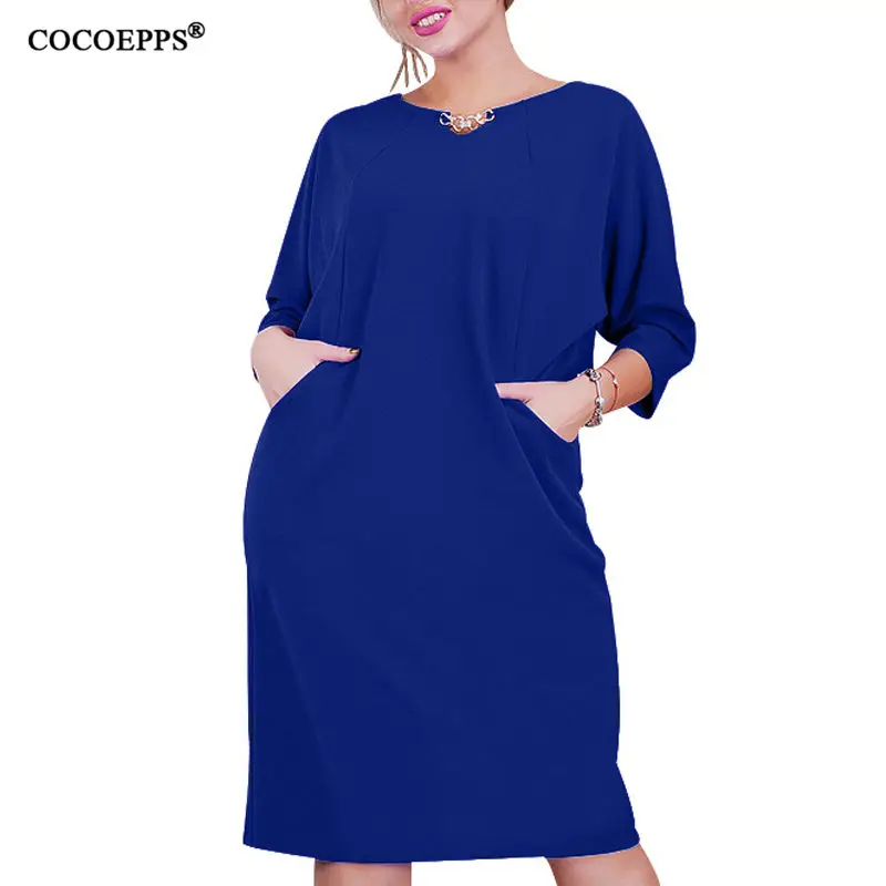 

2019 Women Sundress New Arrival Plus Size Blue Purple Female Dress Casual Large Size Sequined Clothing Three Quarter Vestidos