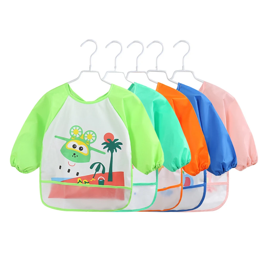 Lovely Baby Bibs Infant Long Sleeve Waterproof Baby Feeding Smock Apron Children Plastic