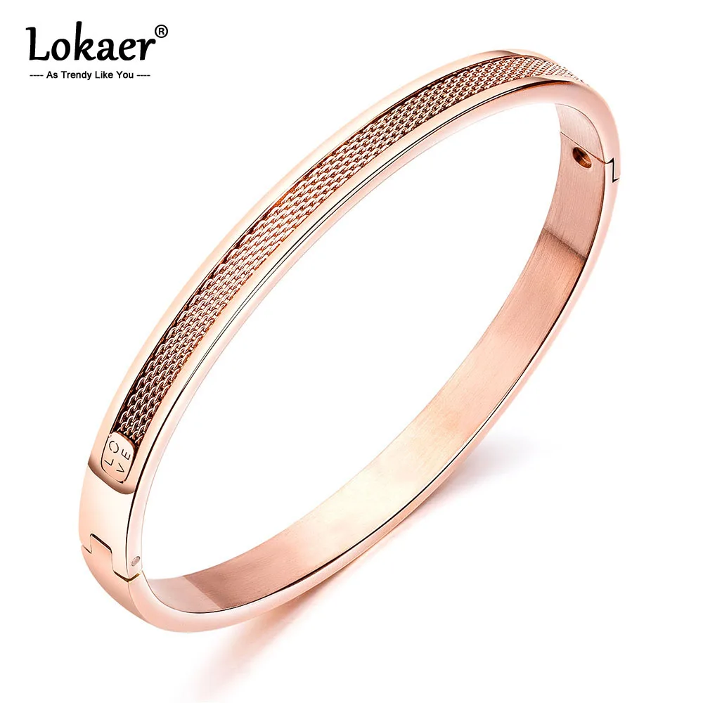 

Lokaer Rose Gold Love Chain Charm Women Wedding Bangles Jewelry Fashion Stainless Steel Lady Party Girl's Cuff Bracelet OGH937