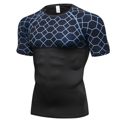 ONEMIX, новинка, быстросохнущие мужские спортивные костюмы с коротким рукавом, спортивные костюмы для фитнеса, бега, спортивная одежда, полный тренировочный костюм для мужчин, набор для бега - Цвет: Black blue-4003