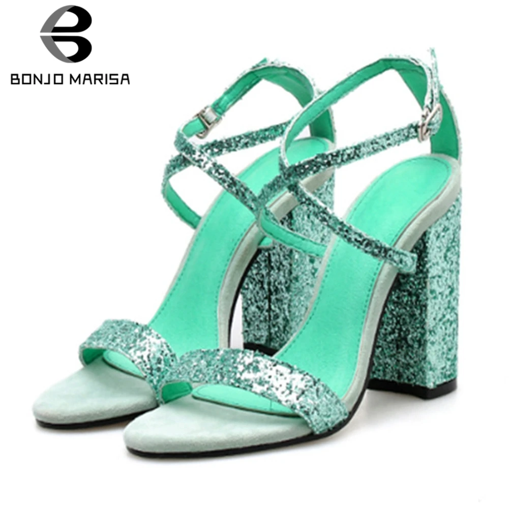 

BONJOMARISA New INS Hot Sexy Super High Heels Sandals Women 2019 Fashion Shining Glitters Party Wedding Women Heels Shoes Woman