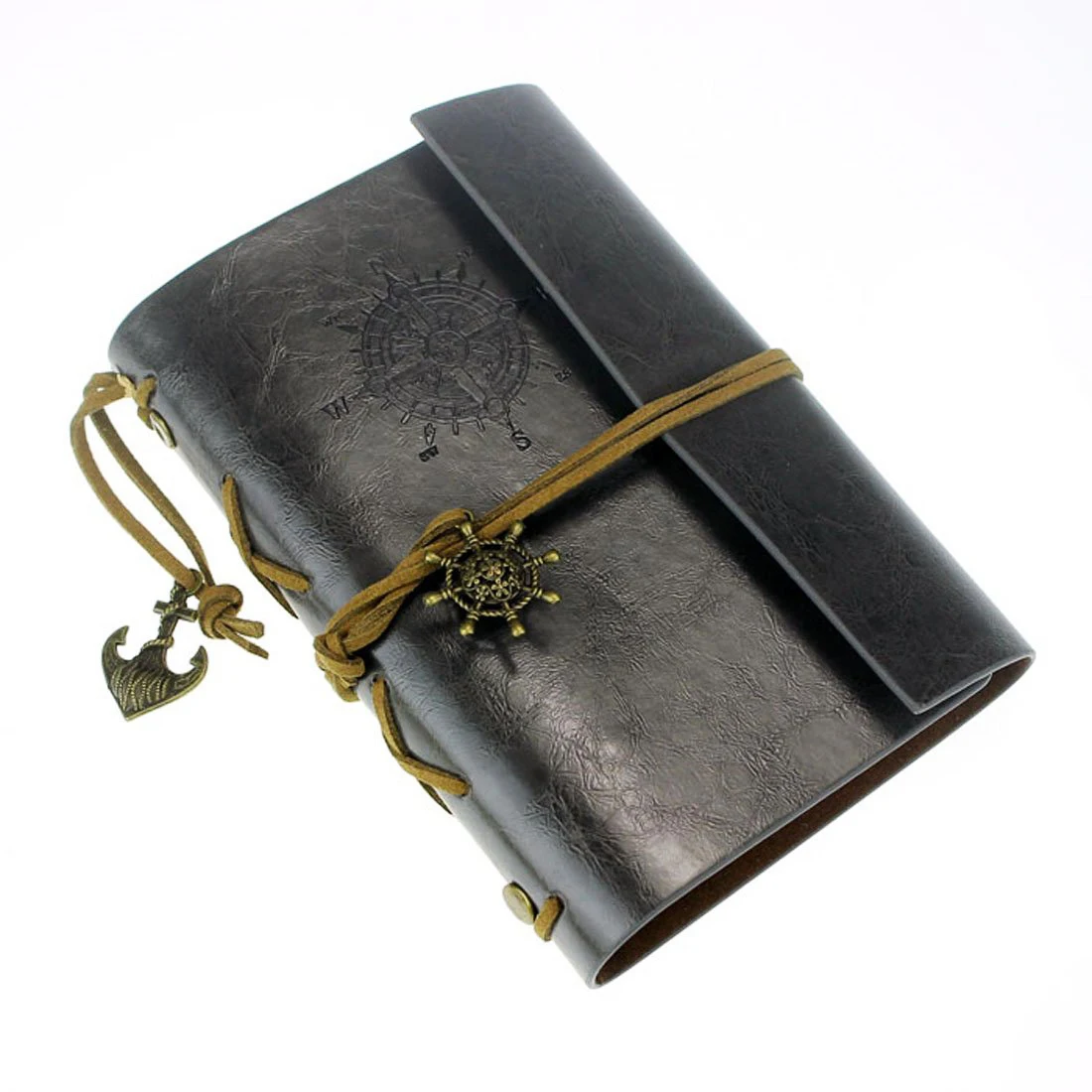 

Retro Vintage Leather Bound Blank Pages Journal Diary Notepad Notebook (Black) S