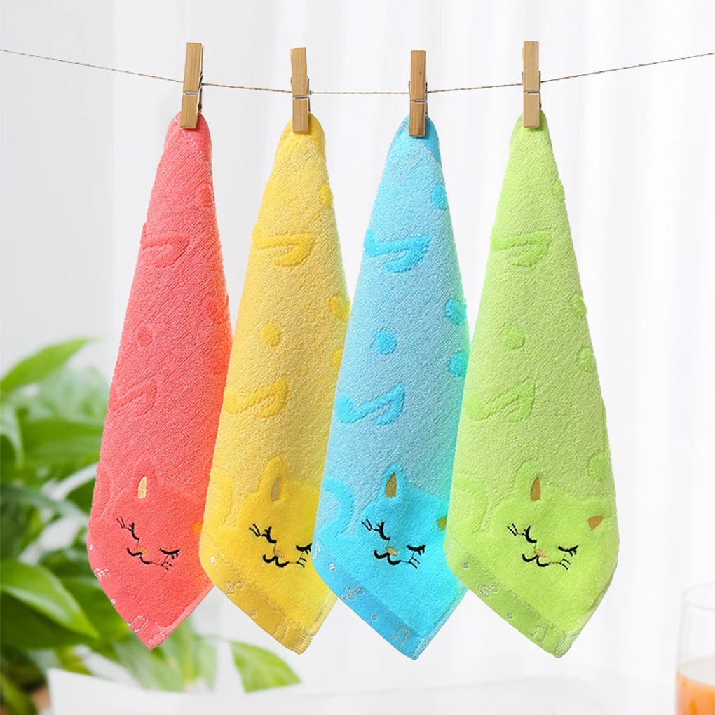 

Hot Nursery Hand Towel 25*25cm Bamboo Fiber Solid Color Non-twist Towels with Cats Patterns Style Towels