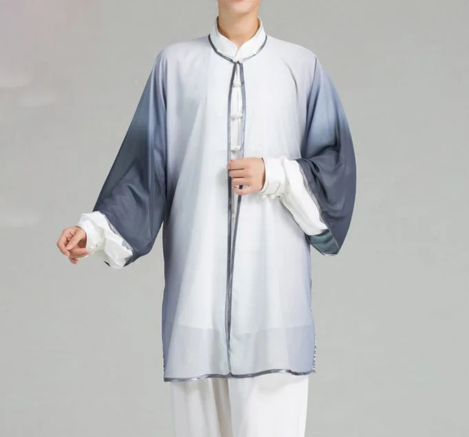 

unisex 4color high quality chiffon veil kung fu suits Tai chi gradient mantle martial arts performance uniform gray/pink/blue
