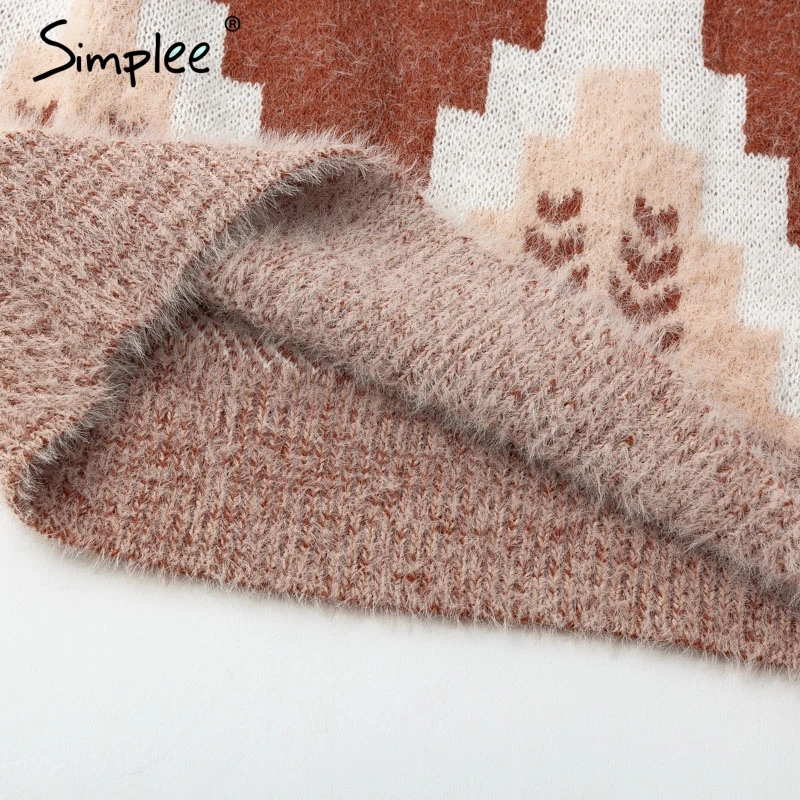 Simplee Christmas v neck geometric women sweater Casual long sleeve fashion pullover female 2018 Autumn winter jumpers