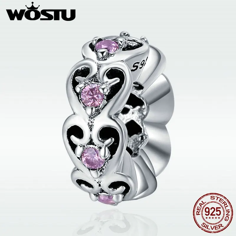 

WOSTU Romantic Genuine 925 Sterling Silver Stackable Heart Sweat Love Spacer Beads fit Women Charm Bracelets DIY jewelry DXC339