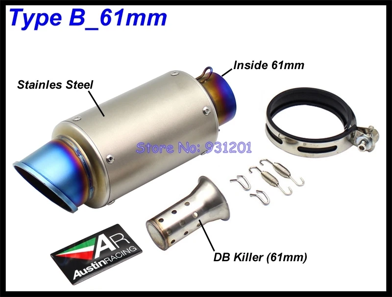 Inlet 51mm 61mm AR Austin Racing Exhaust Motorcycle Escape Moto DB Killer Pot Echappement Muffler Pipe Universal - Цвет: Type B 61mm