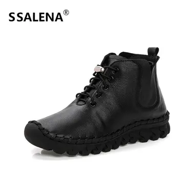

Women Winter Flat Leather Boots Ladies Lace Up Comfortable Ankle Boots Female Solid Breathable Rubber Sole Fashion Shoes AA60554