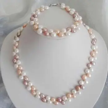 

fashion jewelry set 7-8mm White/Pink/Purple Akoya Cultured Pearl Necklace Bracelet Set