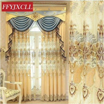 

New Europe Home Decoration Luxury Valance Curtains For living Room Bedroom Windows Flowers Embroidered Tulle Curtains Fabric