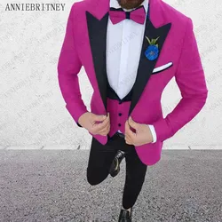 Pink With Black Lapel Suits for Men Custom Made Terno Slim Groom Custom 3 Piece Wedding Mens Suit Masculino(Jacket+Pant+Vest) Pink With Black Lapel Suits for Men Custom Made Terno Slim Groom Custom 3 Piece Wedding Mens Suit Masculino(Jacket+Pant+Vest)