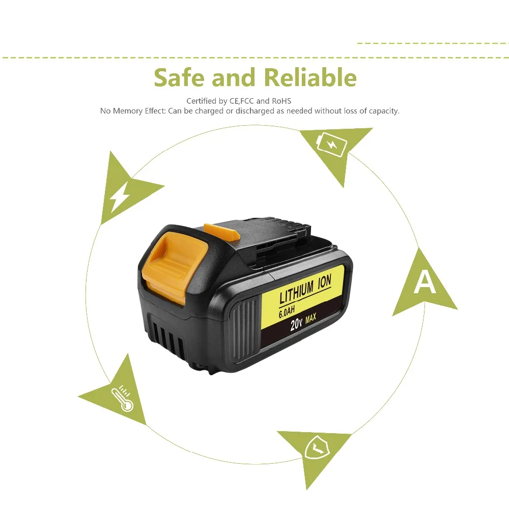 Powtree для DeWalt 20 в 6000 мАч DCB200 перезаряжаемые электроинструменты Li lon сменный