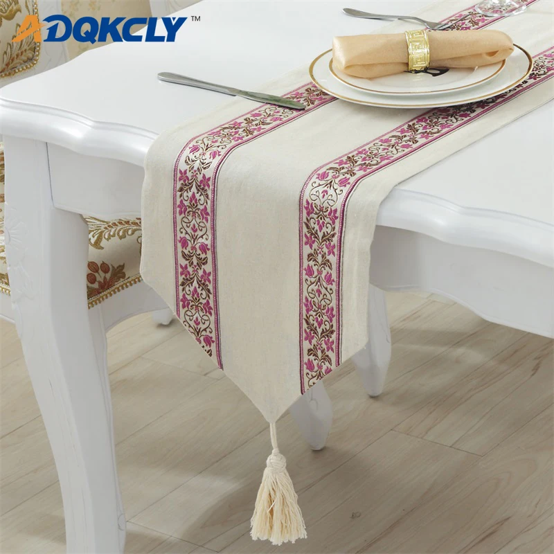 

ADQKCLY Modern Chinese Table Runner High-Quality Linen Floral Decoration Table Flag for Banquet Wedding Party Home Decor 2 Sizes